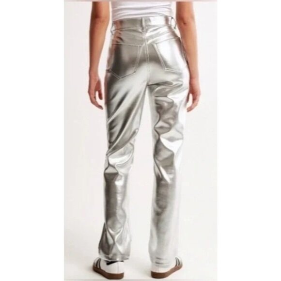 7 For All Mankind High Rise Vegan Leather Silver Metallic 5-pkt Pants NWT Large - Picture 7 of 13